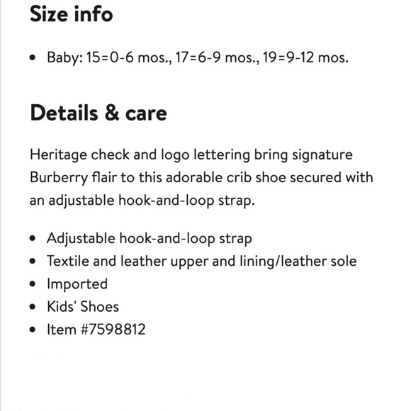 Burberry Infant Vintage Check Round Toe Sneakers size US1.5 / EU17 / 6-9… - Picture 7 of 14